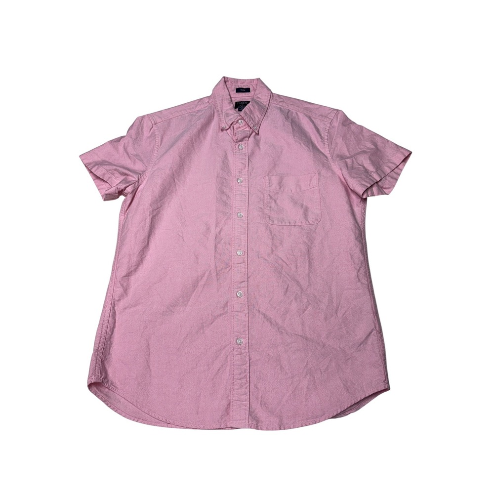 J.Crew Flex Oxford Shirt Mens Medium Slim Fit Short Sleeve Pink Button Down